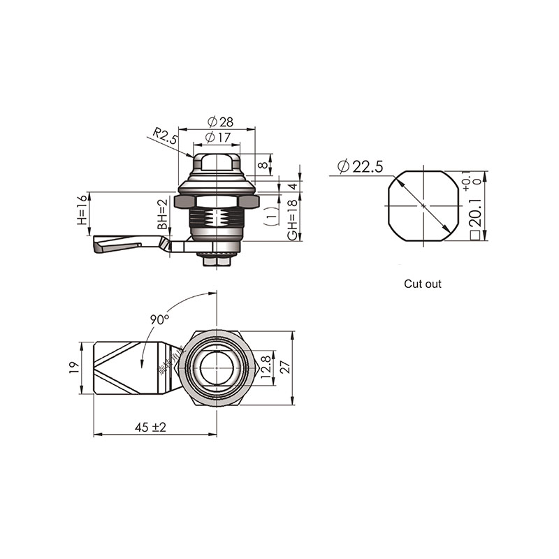MS705-27 SUS316 90° Rotation Rostfritt stål industrilås MS705-27 SUS316 90° Rotation Rostfritt stål industrilås